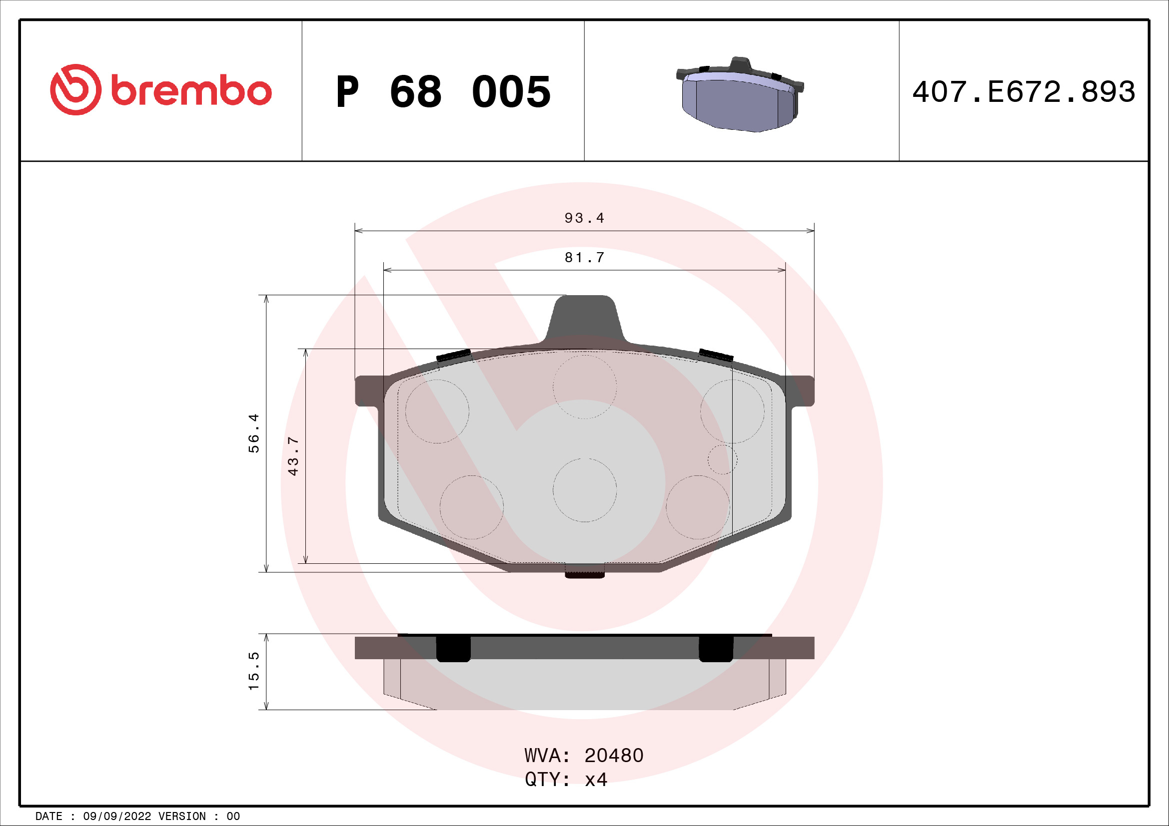 A.B.S. P 68 005 BREMBO Bremsbelagsatz, Scheibenbremse